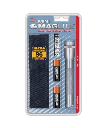 Maglite Mini Incandescent 2-Cell Aa Flashlight With Holster Gray