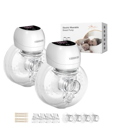 Breast Pump Electrical Electric Breast Pumps Hands Free Wearable Portable 4 Modes 12 Levels with LED Display Low Noise Painless Rechargeable Wireless Breast Pump Electrical W/ 21&24MM Flanges White*2