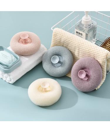 Suction Cup Massage Bath Sponge Set | Exfoliating Scrubbers for Body Cleaning | 3Pcs Bathroom Supplies in Blue, Beige, Pink & Purple - Buy Online on SooperMarket.com
