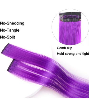 12 Pcs Colored Hair Extensions Colorful Clip in Hair Extensions 22 inch Synthetic Straight Hair Extensions for Kids Girls Women Light purple - Buy Online on SooperMarket.com