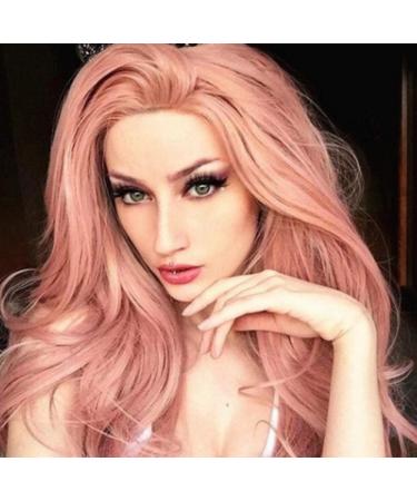 BGHJUE N Wig Pink Long Roll Synthetic Wig Root Color Blend 50% Human Hair Fashion Wigs For Women