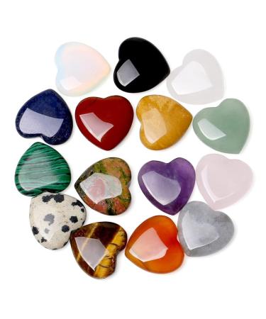 FURREN 15 Piece Quartz Clear Quartz Eye Heart Set Palm Thumb Gemstones 0.8 Inch