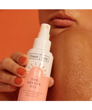 Frank Body SPF30 The Better Oil | Vegan & Cruelty-Free Nourishing Body Oil with Gold Shimmer | Jojoba & Almond Oil for Natural Glow (3.38 fl oz - Buy Online on SooperMarket.com