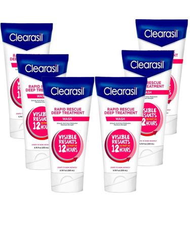 Clearasil Ultra Daily Face Wash Rapid Rescue Deep Treatment 6.78 oz. 200 ml(Pack of 6) 