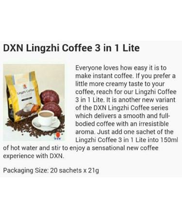 DXN Lingzhi Lite Coffee 3 in 1 with Ganoderma + 5's Nona Manis Disposable Coaster (Pack of 1) Original Pack of 1 - Buy Online on SooperMarket.com