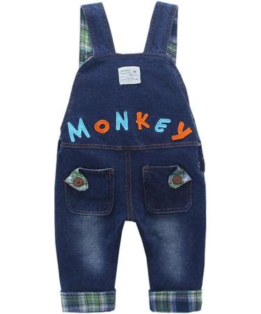 KIDSCOOL SPACE Toddler Denim 3D Monkey Overalls | Blue Dungarees Pants 3-4 Years - Buy Online on SooperMarket.com