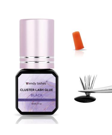 Lash Glue Cluster Eyelash Glue Black Sensitive Lash Glue Fast Drying Waterproof Lash Glue Individual Lash Glue Long Lasting DIY Lash Extension Glue Strong Hold Eyelash Glue for Lash Extensions(5ML)