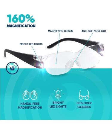 Zoom Vision Hands Free Magnifying Glasses with Light - 160% Magnification, Dual LED Lights - Includes Non-Lighted Magnifying Glasses for Reading, Close Work, and Crafts - Buy Online on SooperMarket.com