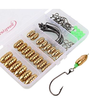 Sougayilang Fishing Sinkers Set with Brass Sinker Weights Jig Hooks Fishing Swivel Ring Connector Plastic Box for Freshwater Saltwater Bass Fishing Type 1