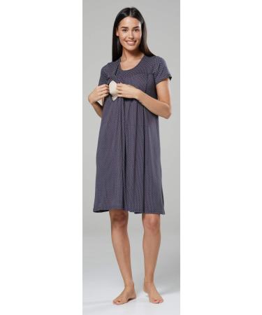 Happy Mama Labor Delivery Hospital Gown Breastfeeding Maternity 434p 14-16 Graphite with Dots - Women's Stylish and Functional Design - Buy Online on SooperMarket.com