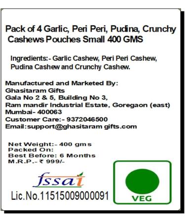 Jaiccha Ghasitaram Rakhi Gifts for Brothers Rakhi Dryfruits - Pack of 4 Garlic Peri Peri Pudina Barbeque Cashews Pouches Small 400 GMS with 2 Rudraksh rakhis - Buy Online on SooperMarket.com
