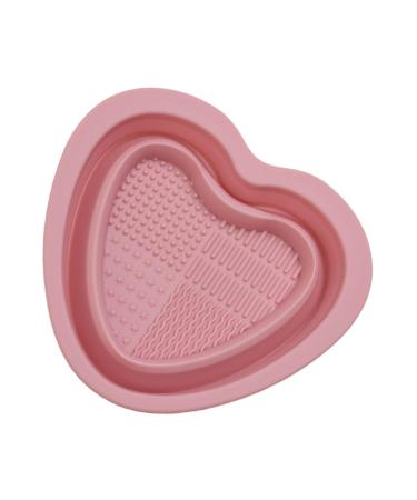Teksome Makeup Cleaning Bowl - Heart Shape Silicone Cosmetic Brushes Cleaning Tool - Foldable Brush Cleaning Pad for Travel Makeup Cleaning Tools pink