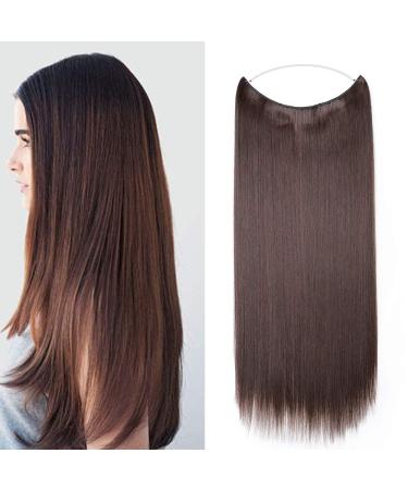 Silk-co 16 inch Wire in Hair Extensions One Piece Hairpiece Sythetic Hidden Elastic Long Straight Half Head Light Brown