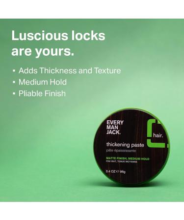 Every Man Jack Men's Hair Styling Thickening Paste Twin Pack - Medium Hold Matte Finish - Fragrance Free - 3.4oz x 2 - Buy Online on SooperMarket.com