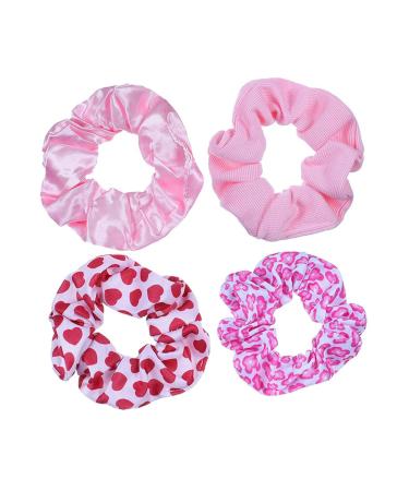 Valentine Hair Scrunchies Galentine Pink Hair Ropes Ties Valentine Hair Bands Scrunchy JHV31 (4 pcs-Pink Set)