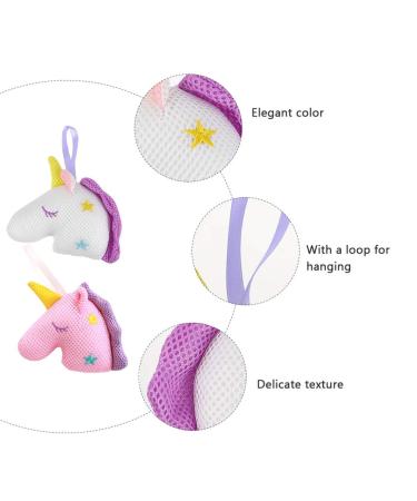 Heallily Unicorn Bath Sponge Pouf Exfoliating Loofah 2pcs for Women Girls - White Pink - Buy Online on SooperMarket.com