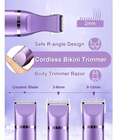 YBLNTEK Rechargeable Bikini Trimmer for Women - 2 in 1 Electric Razor for Pubic Hair Removal - Wet/Dry Use, Cordless and Washable - Purple - Buy Online on SooperMarket.com