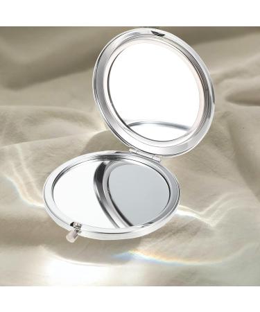 KALLORY Mini Rhinestone Compact Mirror - Double-Sided Hand Held Makeup Vanity Mirror for Women and Girls - Small Purse Mirror with Magnification - Silver - Buy Online on SooperMarket.com