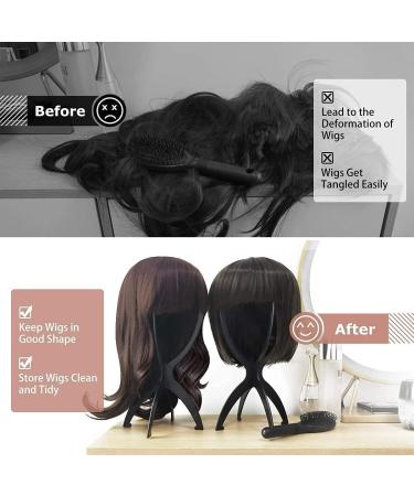 2 Pack Portable Wig Holder Stands - Foldable Short Wig Display for Easy Storage - Black Plastic - Buy Online on SooperMarket.com