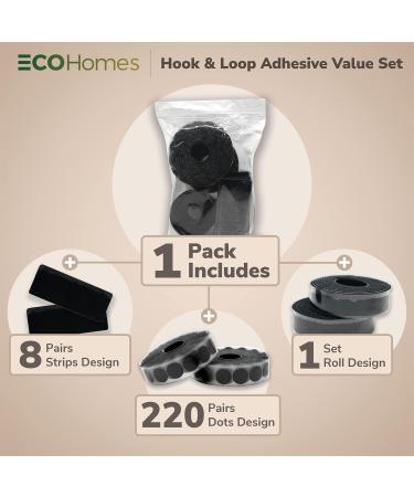 ECOHomes Hook and Loop Tape Set | Interlocking Fasteners for Sewing, Mounting & Fastening | Includes 1 Roll, 8 Strips, 220 Self Adhesive Dots | Black Fabric Tape - Buy Online on SooperMarket.com
