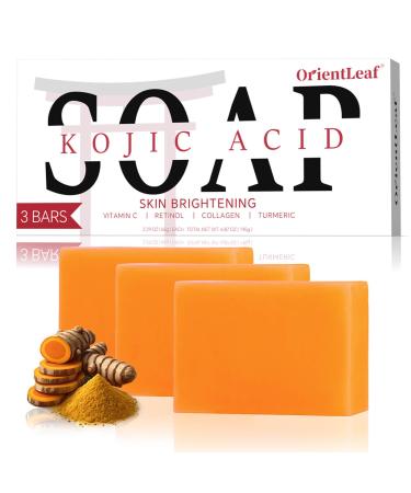 Kojic Acid Soap Turmeric Soap Bar Fresh Citurs Scent Gentle for face and body with Vitamin C Shea Butter Retinol Olive Oil Collagen (3 PACK)