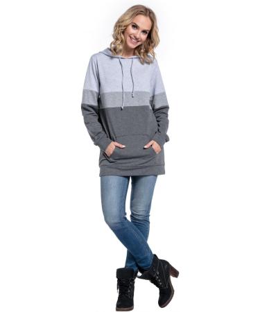 Happy Mama Nursing Hoodie - Women's Breastfeeding Maternity Clothes - Color Block Design - Light Grey Melange & Grey Melange & Graphite Melange - Buy Online on SooperMarket.com