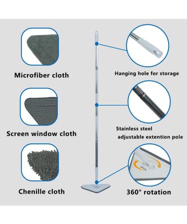 Sofeya Wall Mop Cleaner with Long Handle - Triangle Mop with Extension Pole for Walls, Ceilings, Windows - 3 Replacement Pads Included - Wet & Dry Use - Buy Online on SooperMarket.com