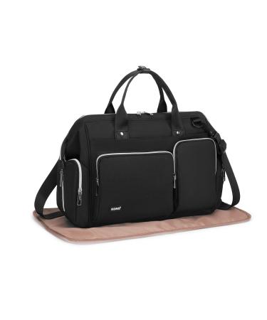 Kono Baby Changing Bag Nappy Diaper Bags for Mom and Dad Large Travel Tote Messenger with Changing Mat Black