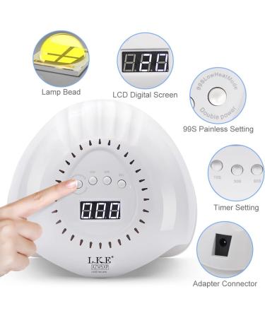 168W Led UV Nail Lamp for Quick-Drying Gel Nails | 10s 30s 60s 99s Timer | Home & Salon Use - White - Buy Online on SooperMarket.com