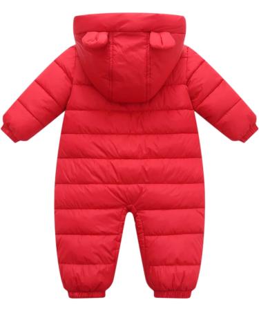 JiAmy Baby Snowsuit Hooded Romper | Cartoon Bear Winter Outfit | Red | 6-12 Months - Buy Online on SooperMarket.com