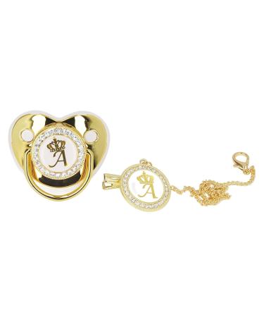 Portable Golden Crown Rhinestone Pacifier for Toddlers - Stylish Baby Pacifier with Chain Clip (Letter C) - Shop Internationally - Buy Online on SooperMarket.com