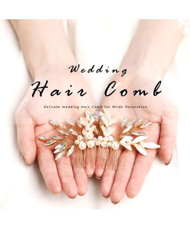 Unicra Gold Leaf Bride Wedding Hair Comb with Crystals and Pearls - Bridal Headpiece for Women and Girls - Buy Online on SooperMarket.com