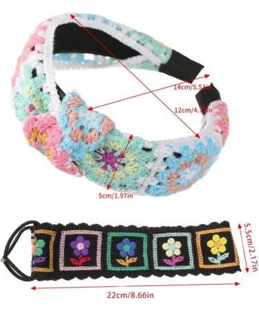JSGHGDF Floral Knitted Headband for Women Stretch Turban Floral Crocheted Granny-square Ethnic Tie Head Wrap Headband Sun flower headband - Buy Online on SooperMarket.com
