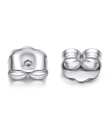 LUCKMORA White Gold Earring Backs 14K Solid Gold 0.15 Grams AU585 Butterfly Real Earrings Backs Replacements for Studs 585 Hypoallergenic Pierced Secure 14K White Gold