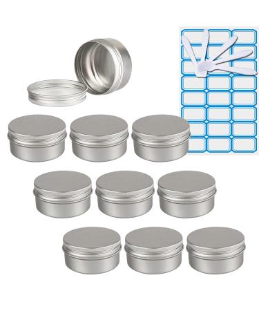 Zeoabsy 10 pieces empty 150 ml round silver aluminum tins with screw lid screw socket CREMEDOSE ALU-TARE DOSE aluminum tin sheet metal cans for cosmetics candle ointments 5x spatula 1x etiquette silver 150ml