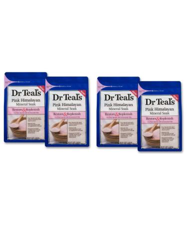 Dr Teal's Epsom Salt Soaking Solution Restore & Replenish Pink Himalayan Mineral Soak 4 Count - 3lb Bags 12lbs Total (Packaging May Vary)