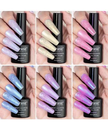MIZHSE Pearl Gel Nail Polish Set - 6 Shimmer Colors | Pearlescent Shell Glitter | Soak Off UV Lamp Gel | White, Pink, Blue | BKJGLW208 - Buy Online on SooperMarket.com