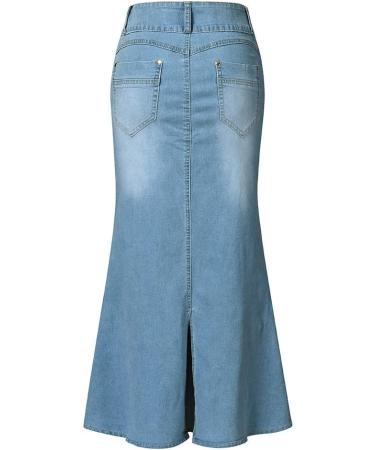 Sanahy Women's High Waist A-Line Denim Skirt | Front Button, Knee Length Fishtail Style | XL Light Blue - Buy Online on SooperMarket.com