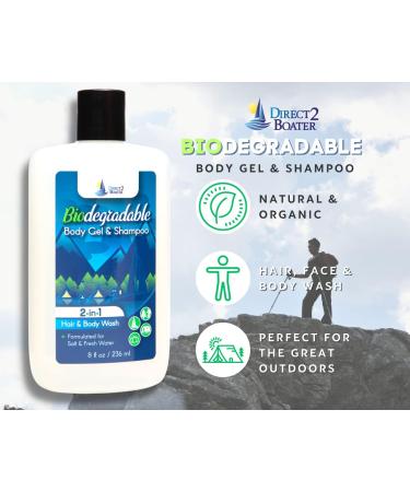 Biodegradable Organic 2-in-1 Shampoo & Body Wash | 8 oz Bottle | For Fresh & Salt Water | No Dyes or Fragrances | Travel Size - Buy Online on SooperMarket.com