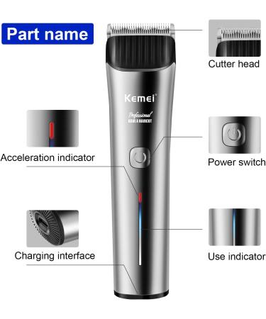 KEMEI Silver Hair Clippers for Men Cordless Clipper Professional Barber Clippers USB Rechargeable Wireless Haircut Clippers km-2481 - Buy Online on SooperMarket.com