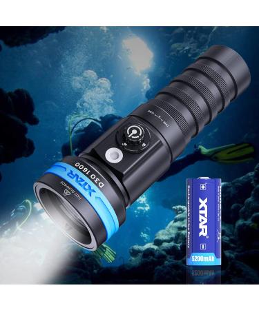 XTAR D30 1600 Lumens Scuba Diving Video Light, Multi-Color LED Underwater Flashlight with 130 Degree Wide Angle Beam , Underwater 100 Meters Diving Photography Light (Full Set)