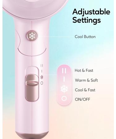 Wavytalk Mini Hair Dryer with Diffuser - 1600W Quiet & Lightweight Folding Blow Dryer in Pinky White | Ideal for Travel & International Shipping - Buy Online on SooperMarket.com