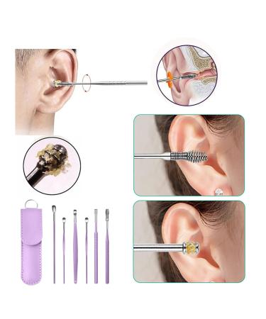 Sdoveb Spring Earwax Cleaner Tool Set - 6pcs 360 Spiral Design Earwax Removal Kit with Storage Bag (Purple) - Buy Online on SooperMarket.com
