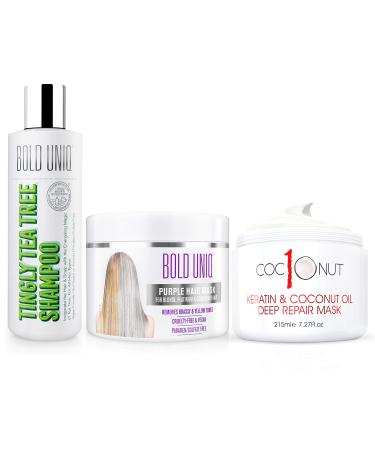 Purple Hair Mask - For Blonde, Platinum, Bleached, Silver, Gray, Ash & Brassy Hair, Tea Tree Shampoo, and Coconut Hair Mask Bundle - Paraben & Sulfate free, Cruelty-free & Vegan