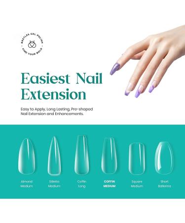 Beetles Medium Coffin False Nails Tips 500Pcs - Clear Artificial Nails for DIY Nail Art - Nail Glues for Acrylic & Dip Powder Nails - Poly Extension Gel Nails - Buy Online on SooperMarket.com