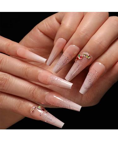 Brishow Coffin Artificial Nails Long False Nails Gradient Ballerina Acrylic Press on Nails 24pcs for Women and Girls (b)