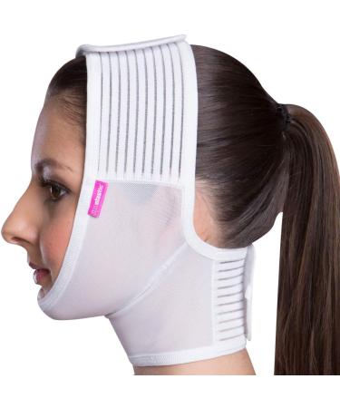 LIPOELASTIC- FM extra- Post Surgical Chin and Neck Lifting Compression Mask for Women and Men with Velcro fastener Jowl Tightening (Large) - Buy Online on SooperMarket.com
