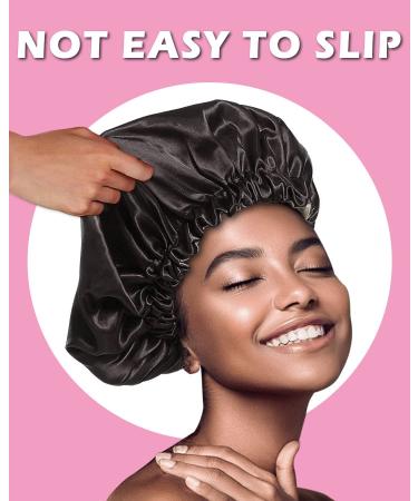 Auban Large Bonnet Sleep Cap - Double Layer Satin Lined Wrap for Curly Hair | Adjustable Elastic Band for Hair Care | Black - Buy Online on SooperMarket.com