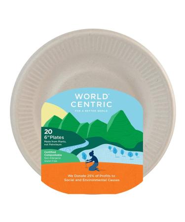 World Centric Wheat Straw/Bagasse Compostable 6-Inch Fiber Ripple Edge Plate, 20-Piece 6 Inch (Pack of 20)