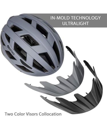 Adult Bike Helmet with Light - Matte Gray - L(23-24 in/59-61cm) | Mountain Road Bicycle Helmet for Men and Women - Buy Online on SooperMarket.com